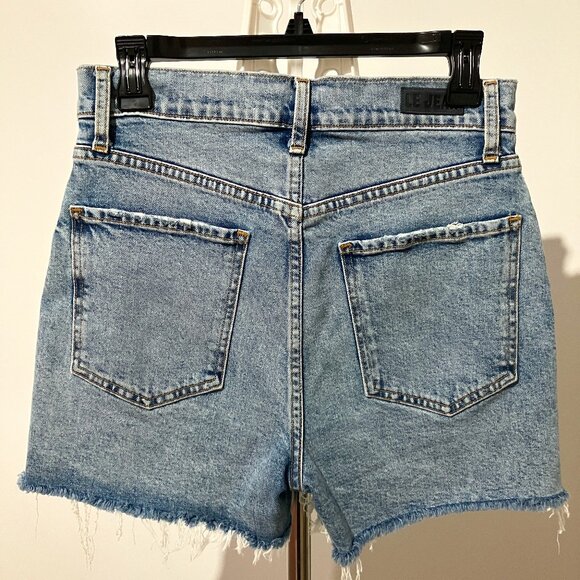 LE JEAN Georgie High-Rise Distressed Stretch Denim Cut-Off Shorts Sz 28 (4-6) - Picture 6 of 7
